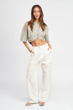 Wide Sleeve Cropped Button Up