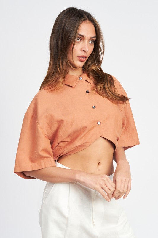 Wide Sleeve Cropped Button Up