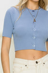 Ribbed Knit Cropped Half Sleeve Cardigan Top
