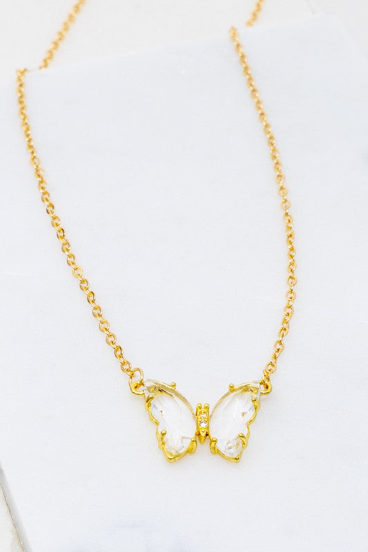 Gemstone Butterfly Pendant Necklace