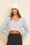 Mint/Pink Checkered Cropped Cardigan