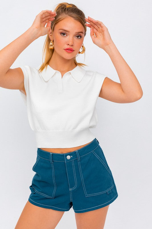 Collared Sleeveless Vest Knit Top