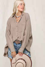 Taupe Crinkly Button Down Shirt