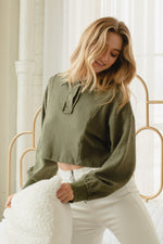 Olive French Terry Collared Sweater