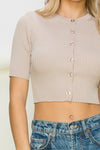 Ribbed Knit Cropped Half Sleeve Cardigan Top