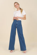 Flared High Waisted Pin Tuck Jeans