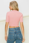 Ribbed Knit Cropped Half Sleeve Cardigan Top