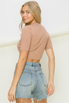 Ribbed Knit Cropped Half Sleeve Cardigan Top
