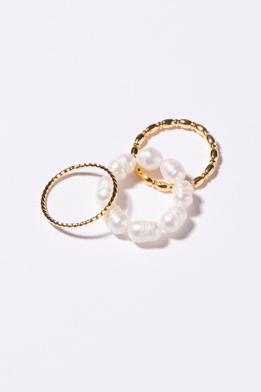 3 Piece Pearl Ring Set