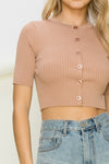 Ribbed Knit Cropped Half Sleeve Cardigan Top