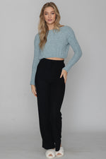 Teal Blue Cropped Knit Sweater
