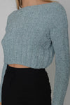 Teal Blue Cropped Knit Sweater