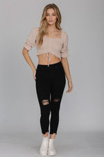 Taupe Cropped Bubble Top