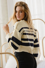 Navy V Neck Striped Sweater