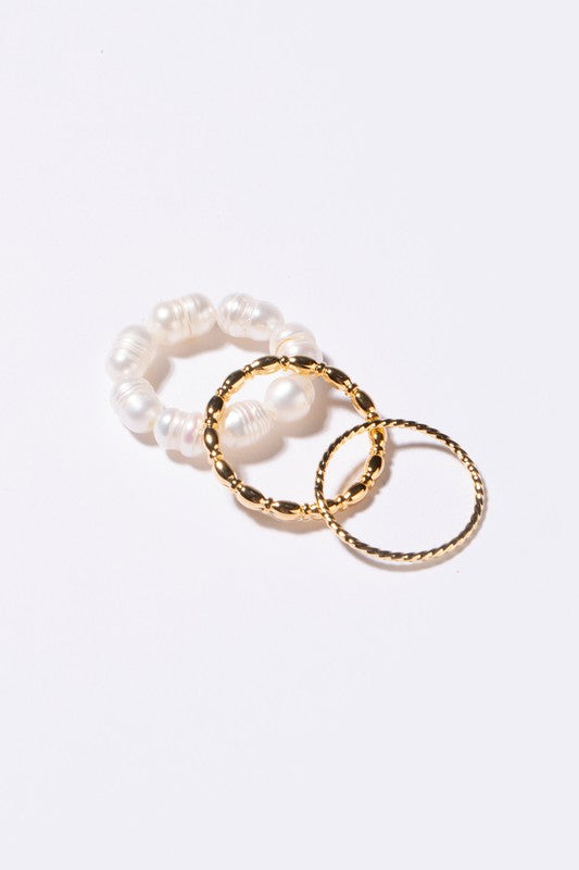 3 Piece Pearl Ring Set