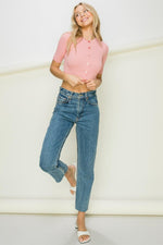 Ribbed Knit Cropped Half Sleeve Cardigan Top