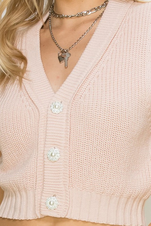 Pearl Button-Up Cropped Sweater Vest