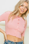 Ribbed Knit Cropped Half Sleeve Cardigan Top