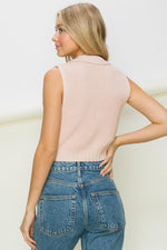 Pearl Button-Up Cropped Sweater Vest